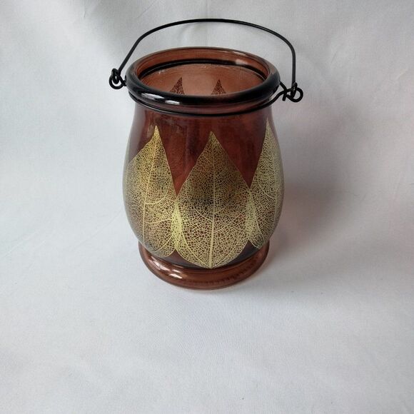 Red Glass Lantern or Vase with Gold Leaf design - Picture 7 of 7